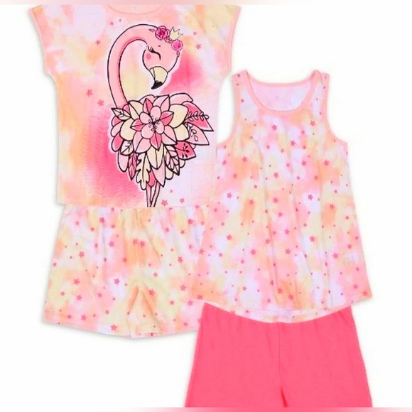 Mermaid Flamingo Pajamas Cute 4PC Set Shorts T-shirt Comfy Adorable 18 XXL NWT - Picture 4 of 12